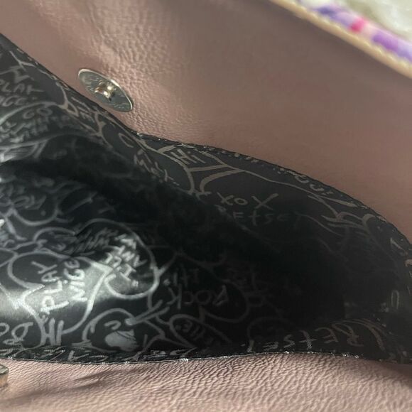 Betsey Johnson multi color quilted Shoulder bag large mauve bow & studs accent - Picture 8 of 15